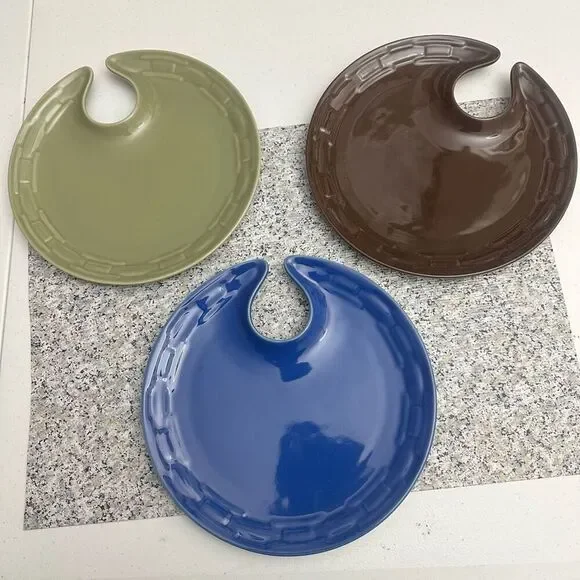 LONGABERGER Woven Traditions Wine Dine Plates 3 Pc Sage Chocolate Cornflower NEW